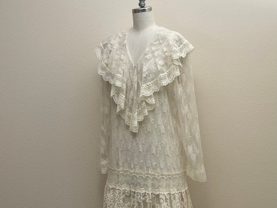 Vintage 80s Gunne Sax Lace Dress, 1980s Sheer Cre… - image 9