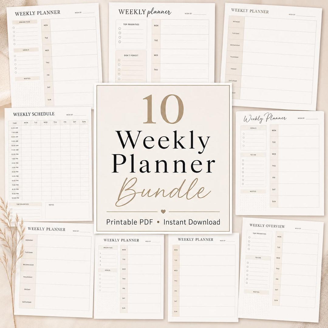 Weekly Planner Bundle Printable, 10 Weekly Planner Pages, A4 PDF ...