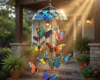 Kleurrijke vlinderwindgong, handgemaakte hangende ornamenten, terras- en raamdecoratiecadeaus