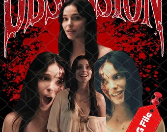 PNG de la película Obsesión, diseño de camiseta de terror y suspense roja, definición de película vintage, descarga digital