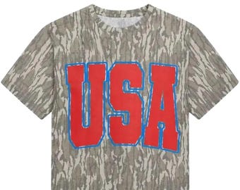 USA Hunting Camo T Shirt, Vintage Camouflage Tee for Men and Women, Outdoor Hunter Graphic Shirt, Southern Camo Streetwear Tee