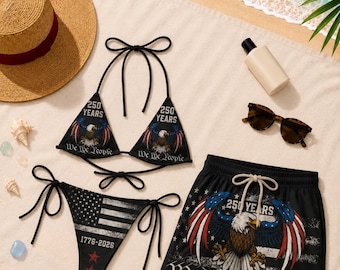 1776-2026 USA Couple Swimsuit Set, Matching Patriotic Swimwear, 250th Anniversary America Beach Outfit, 4th of July Swimwear