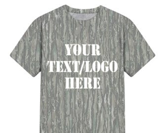 Custom Mossy Camo T Shirt Personalized Hunting Tee, Custom Logo Text Shirt, Outdoor Camouflage Graphic Tee for Men