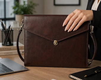Brown Leather iPad Bag Full Grain Tablet Sleeve Handmade Envelope Clutch Slim Case Crossbody Shoulder Bag Unisex Gift