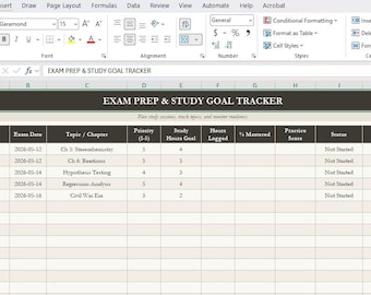 Prüfungsvorbereitung & Lernziel-Tracker - Digitale Tabelle zum Herunterladen