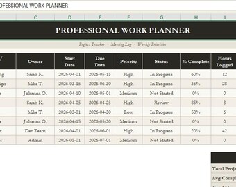 Professioneller Arbeitsplaner — Excel-Vorlage für Projektmanagement und Produktivität