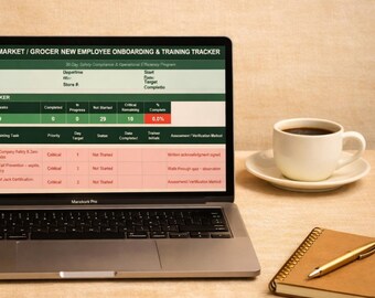 SuperMarket Grocer Neue Mitarbeiter Onboarding & Training Tracker | Excel Vorlage | 30-Tage-HR-Checkliste | HACCP-Lebensmittelsicherheitslog