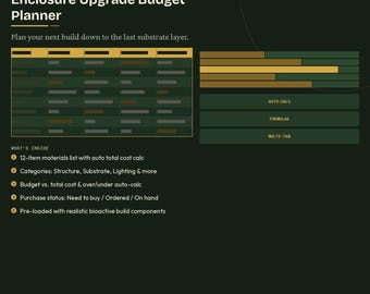 Reptilien Gehege Bau & Materialien Planer | Bioactive Einrichtungsbudget Tabelle | Digitaler Download