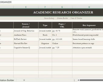 Akademische Forschung Organizer — Excel-Vorlage für Studenten & Forschende