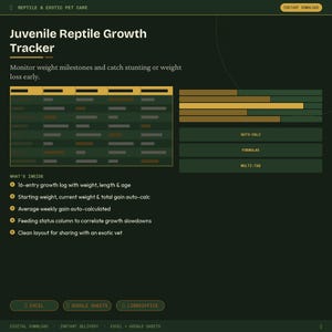 Juvenile Reptile Growth Log | Weight & Length Milestone Tracker Spreadsheet | Digital Download