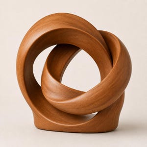 Abstract Knot Wood Sculpture, Interlocking Loop Form for Modern Interiors
