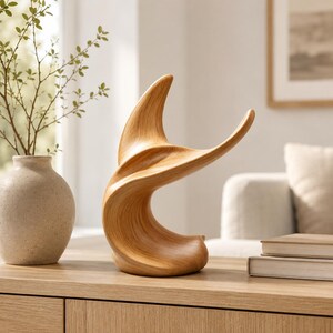 Abstract Wood Sculpture for Organic Modern Shelf Decor and Art Lover Gift