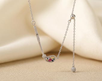 Hole in One Golf Necklace, 18K White Gold Plated Y-Necklace,Golf Club Pendant, unique Wedding Gift for Wife,Anniversary Jewelry,Gift for Her