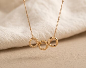 18K Gold Plated Interlocking Circles Necklace,Dainty 3 Ring Pendant,Minimalist Everyday Jewelry,Practical Gift for Her,Best Friend Gift