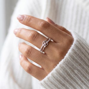 Tie the Knot Ring,Open Band Silver Tone Ring,Anniversary Gift,Bridesmaid Gift,Double Band Adjustable Ring,Jewelry Gift,stackable rings