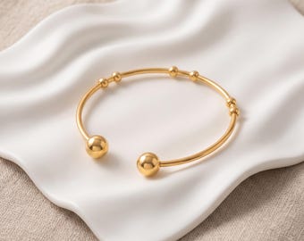 Dainty Beaded Open Bangle,18K Gold Cuff, Beaded Gold Stacking Bangle,Anniversary Birthday Gift for Women,Stacking Jewelry,Gift for Her