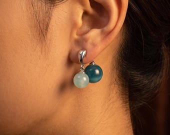 Gradient Color Double Sided Pearl Earrings, 18K Gold Plated Front Back Studs, 925 Silver Post, Purple Blue Earrings, Bridesmaid Gift for Her