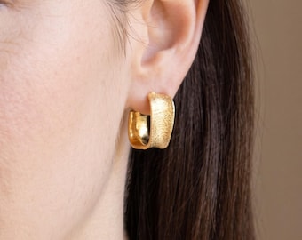 Vintage Style Brushed Gold Earrings, Matte Finish C Hoops, Chunky Silver Open Hoops,C Shape Earrings,Minimalist Jewelry,Women Jewelry