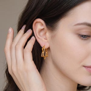 Geometric Statement Earrings, Modern Gold Star Jewelry,Interlocking Triangle Hoops,Hexagram Hoops,Anniversary Gift, Minimalist Gift
