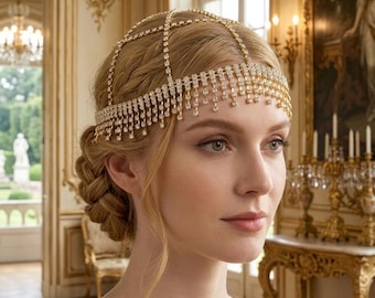 Bandeau Gatsby en cristal, chaîne de tête en strass art déco, cadeau bandeau clapet des années 1920 pour une fête, un festival, une représentation et un cadeau d'événements spéciaux