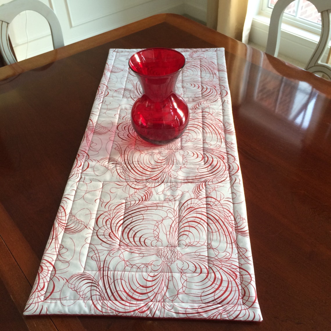 Red & Creamy White Quilted Table Runner Country French Etsy