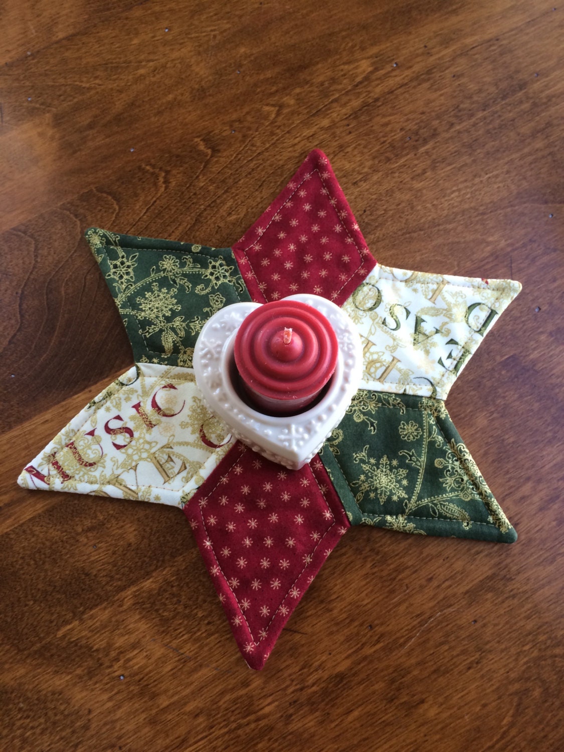 Christmas Quilted Star Candle Mat Red Green and White Etsy