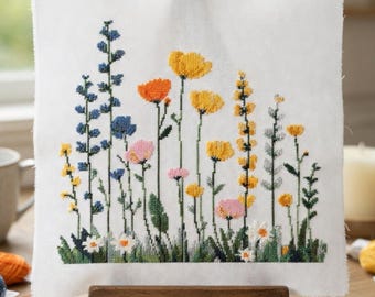 Wildflowers Cross Stitch Pattern - Wildflower Meadow Cross Stitch Hand Embroidery Flowers Nature Pattern, spring cross stitch pattern