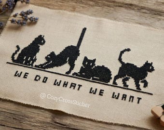 Funny Cat Cross Stitch Pattern, Minimalist Black Cat Quote, funny office cross stitch pattern (PDF Download)