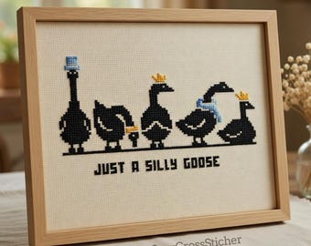 Just a Silly Goose Cross Stitch Pattern PDF, Funny 5 Geese Line Design, Cute Animal Embroidery, Farmhouse Decor
