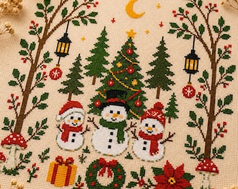 Christmas Cross Stitch Pattern | Snowman Christmas Tree Pattern | Winter Wonderland PDF | Nordic Holiday Embroidery