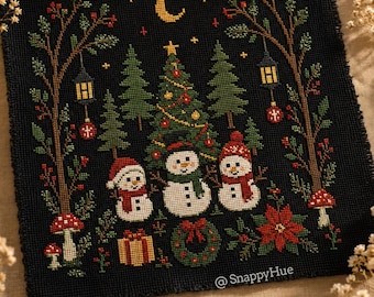 Christmas Cross Stitch Pattern | Snowman Christmas Tree Pattern | Winter Wonderland PDF | Nordic Holiday Embroidery