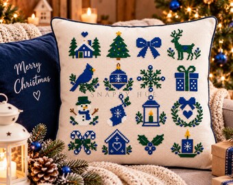 Mini Christmas Cross Stitch Pattern Bundle, 16 Christmas Designs, Christmas Ornament Pattern PDF , Christmas tree, snowman, reindeer
