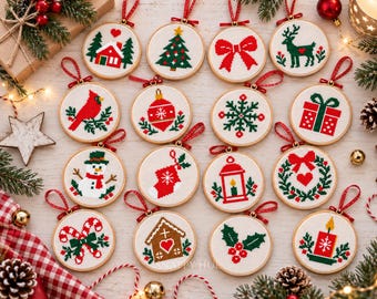 Mini Christmas Cross Stitch Pattern Bundle, 16 Christmas Designs, Christmas Ornament Pattern PDF , Christmas tree, snowman, reindeer