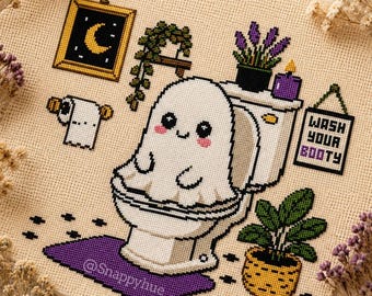 Ghost Bathroom Cross Stitch Pattern: Funny Gothic Halloween Haunted Toilet Embroidery (PDF Pattern)