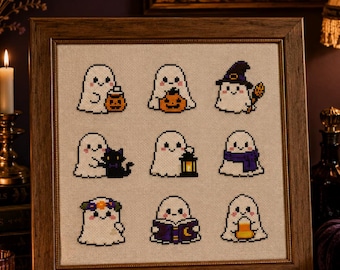 Halloween Ghost Cross Stitch Pattern PDF | 9 Cute Ghost Mini Motifs | ghost Halloween Embroidery | Small halloween Cross Stitch Pattern