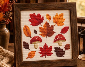 Fall Stitch Pattern, autumn Cross Stitch pattern, maple leafs autumn leaves , welcome autumn cross stitch