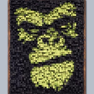 3D Gorilla Pixel Mosaik Holz Wandkunst, Acoustic Diffusor Panel, abstraktes Dekor