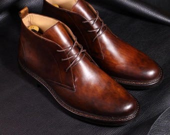 Nuovi stivali Chukka in vera pelle fatti a mano per uomo