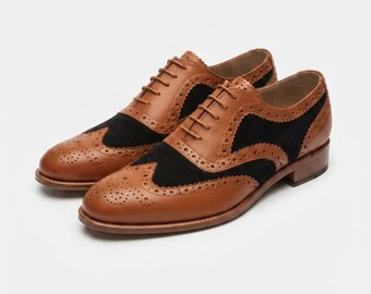 Neue handgefertigte Brogue-Schuhe aus reinem Wildleder und Leder für Herren