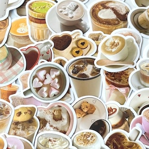 50 coffee  dessert stickers Cute Aesthetic Sticker Pack,Journaling Scrapbook Stickers,Waterproof Vinyl Stickers,junk journal