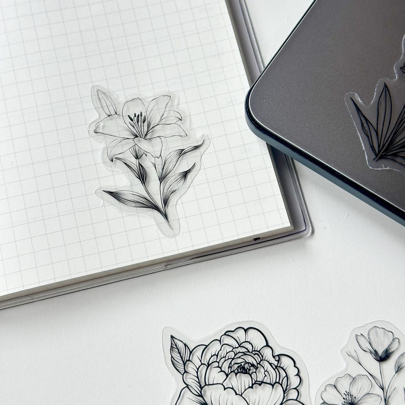 50 Black and White Flower Aesthetic Sticker Pack Laptop Decals ...