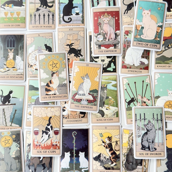 50 tarot  Aesthetic Sticker Pack Laptop Stickers Journaling Scrapbook  Waterproof Vinyl Stickers, Cat Mystical , Witchy Kindle Stickers