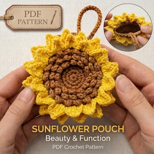 Crochet Sunflower Pouch Pattern, Beginner Friendly Drawstring Coin Purse (PDF Download)