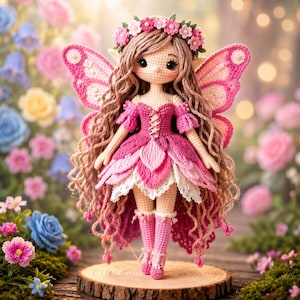 Flower Fairy Crochet Doll PDF Pattern | Floria Amigurumi Doll, Gothic Fantasy Winged Doll Tutorial, DIY Handmade Crochet Doll