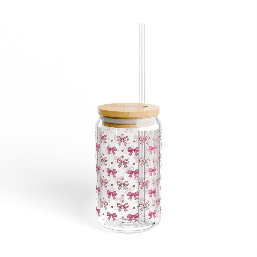 Pink Bow Pattern Sipper Glass | 16oz - Etsy