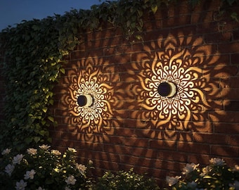 2pack Solar Mandala Wall Sconces for Romantic Ambience - Waterproof Outdoor Garden Lights with Large Pattern Projection