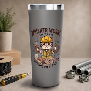 Electrician Cat Tumbler | Electrician Gift, 22 oz Insulated Travel Cup, Funny Lineman Gift, Electrical Worker Gift, Whisker Works