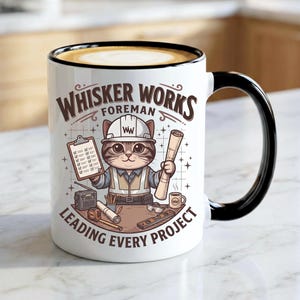 Tasse pour contremaître de chez Whisker Works | Tasse à café chat contremaître, cadeau drôle de superviseur de construction, tasse pour diriger chaque projet, tasse à café pour entrepreneur image 1