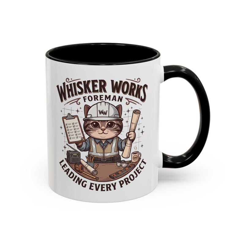 Tasse pour contremaître de chez Whisker Works | Tasse à café chat contremaître, cadeau drôle de superviseur de construction, tasse pour diriger chaque projet, tasse à café pour entrepreneur image 3