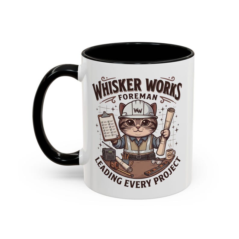 Tasse pour contremaître de chez Whisker Works | Tasse à café chat contremaître, cadeau drôle de superviseur de construction, tasse pour diriger chaque projet, tasse à café pour entrepreneur image 2
